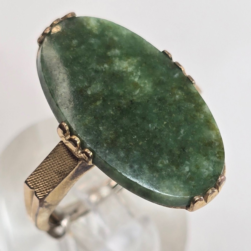 Vintage MCM 10K Gold Filled Ring Green Stone Oval Cabochon Clark & Coombs 8.5